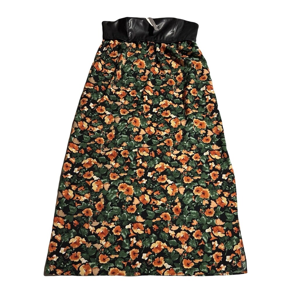 Anthropologie Mare Mare Faux Leather Floral Maxi Dress Side Slit Strapless L NWT - Picture 2 of 14